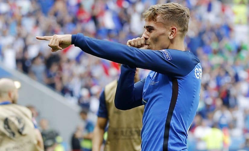 France's Antoine Griezmann celebrates after scoring his side's first goal against Republic of Ireland. AP