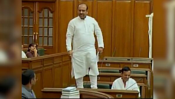 Not allowed to speak, BJP MLA Vijender Gupta stands on Delhi Assembly bench