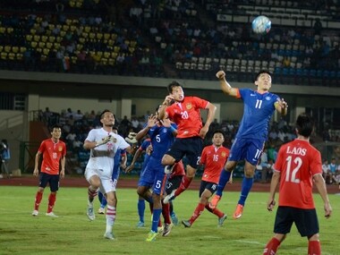 Sunil Chhetri in action against Laos. PTI