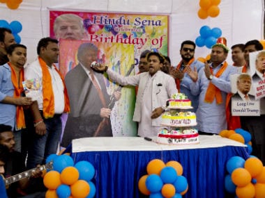 Hindu Sena celebrates Donald Trump's birthday. AP