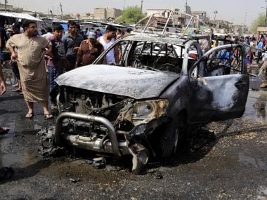 The site of one the blasts in Baghdad which killed 12 civilians. AP