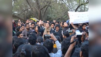 JNU students protest over OBC reservation issue outside UGC office