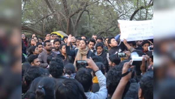 JNU students protest over OBC reservation issue outside UGC office