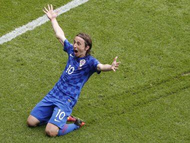 Croatia’s Luka Modric celebrates after scoring his side’s first goal. AP