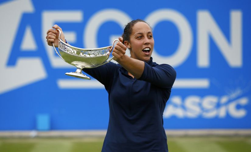 Madison Keys celebrates with the trophy after victory in the final in Birmingham. Reuters