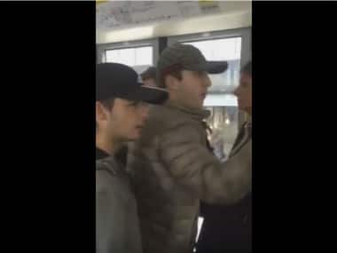 Three teenagers racially abused a man on a Manchester tram. Screenshot from YouTube video