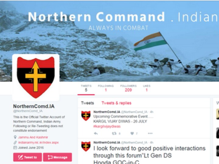 Northern Command of Army joins twitter to interact with the masses