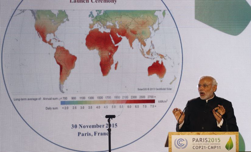 Prime Minister Narendra Modi delivers a speech during the launch of the International Solar Alliance on the opening day of the World Climate Change Conference 2015 (COP21) last year. Reuters