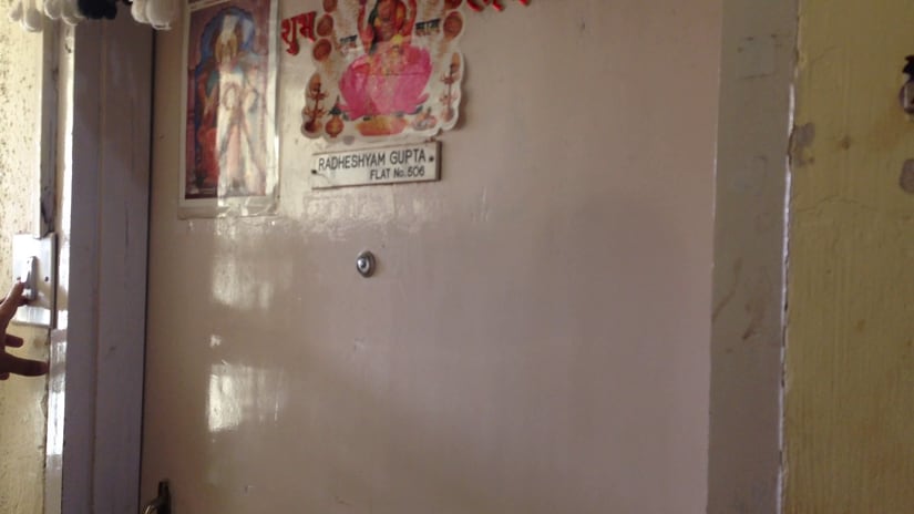 The entry door to Subhash Gupta's father Radheshyam Gupta's flat.