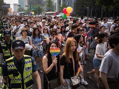 Participants march during the Gay Pride parade in Seoul. AFP