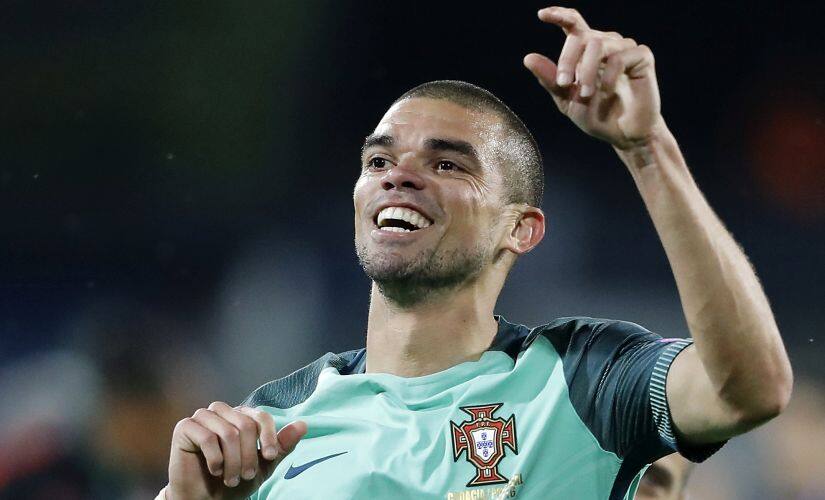 Pepe celebrates at the end of the Euro 2016 round of 16 match. AP