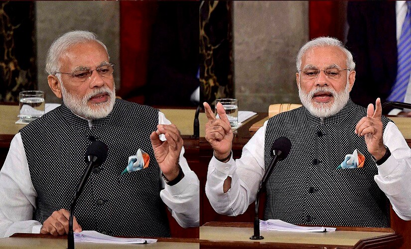 Prime Minister Narendra Modi addresses a joint meeting of Congress on Capitol Hill in Washington on Wednesday. PTI