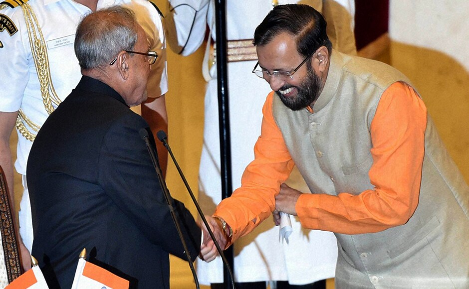 Rajya Sabha MP Prakash Javadekar was the only one to be sworn-in as Cabinet minister. Previously, he was MoS, Environment and Forests. PTI Rajya Sabha MP Prakash Javadekar was the only one to be sworn-in as Cabinet minister. Previously, he was MoS, Environment and Forests. PTI