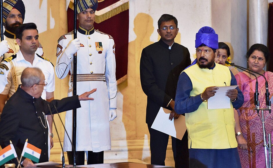 President Mukherjee administers oath of office to Ramdas Athawale. The Rajya Sabha MP initially forgot to mention his name while taking oath. He was quickly alerted by the President and then he retook his oath. PTI President Mukherjee administers oath of office to Ramdas Athawale. The Rajya Sabha MP initially forgot to mention his name while taking oath. He was quickly alerted by the President and then he retook his oath. PTI
