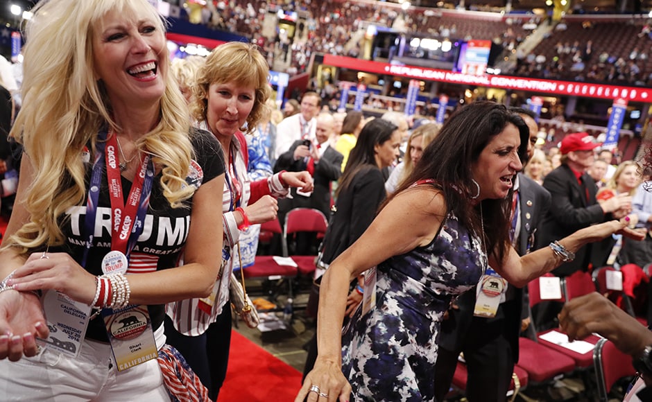 Female delegates dance during the third session of the convention. The event saw its fair share of controversies with allegations against Melania Trump for plagiarising her speech and Ted Cruz being booed for refusing to endorse Trump despite being a prime time speaker. Reuters Female delegates dance during the third session of the convention. The event saw its fair share of controversies with allegations against Melania Trump for plagiarising her speech and Ted Cruz being booed for refusing to endorse Trump despite being a prime time speaker. Reuters
