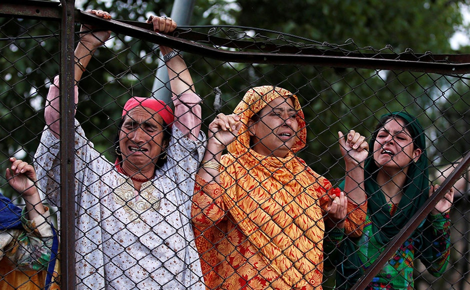 Kashmiri women mourn the death of Wani, a commander in the Hizbul Mujahideen outfit. Former J&K chief minister Omar Abdullah tweeted, Kashmiri women mourn the death of Wani, a commander in the Hizbul Mujahideen outfit. Former J&K chief minister Omar Abdullah tweeted,