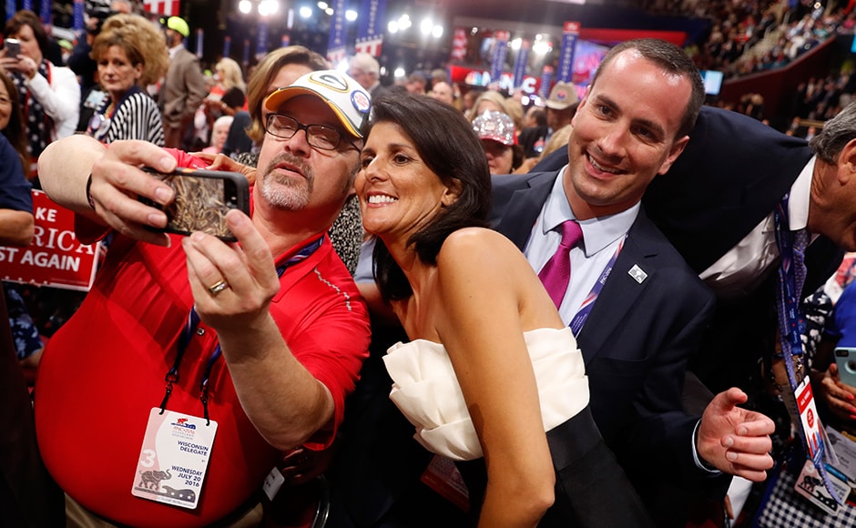 Delegates pose for pictures with South Carolina Governor Nikki Haley on the floor during the third session. Haley too has not fully endorsed Trump, stating only in an interview with MSNBC that Hillary Clinton needs to be defeated. Reuters Delegates pose for pictures with South Carolina Governor Nikki Haley on the floor during the third session. Haley too has not fully endorsed Trump, stating only in an interview with MSNBC that Hillary Clinton needs to be defeated. Reuters