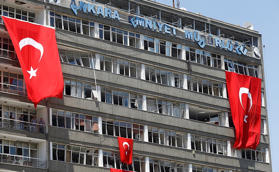 Turkey purged its police on Monday after rounding up thousands of soldiers in the wake of a failed military coup, and said it could reconsider its friendship with the US unless Washington hands over a cleric Ankara blames for the putsch. Damaged windows at the police headquarters in Ankara on Monday. Reuters Turkey purged its police on Monday after rounding up thousands of soldiers in the wake of a failed military coup, and said it could reconsider its friendship with the US unless Washington hands over a cleric Ankara blames for the putsch. Damaged windows at the police headquarters in Ankara on Monday. Reuters