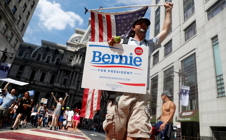 Supporters of Sen. Bernie Sanders, who lost the Democratic primaries to Hillary Clinton, march during a protest in downtown Philadelphia. A trove of embarrassing leaked emails which some said reveal an anti-Sanders bias at the supposedly neutral Democratic National Committee, has ripped open the barely-healed primary wound. AP Supporters of Sen. Bernie Sanders, who lost the Democratic primaries to Hillary Clinton, march during a protest in downtown Philadelphia. A trove of embarrassing leaked emails which some said reveal an anti-Sanders bias at the supposedly neutral Democratic National Committee, has ripped open the barely-healed primary wound. AP