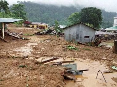 Damaged houses after heavy torrential rains at Bhalukpong, Arunachal Pradesh. PTI