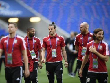 Gareth Bale and Ashley Williams ahead of Portugal Euro 2016 tie. AFP