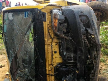 Eight children were killed when a train hit a school mini-bus in Bhadohi, Uttar Pradesh. Image courtesy: @ANI_news/Twitter