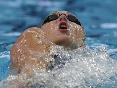 In this file photo, Russia's Daria Ustinova competes in a women's 200m backstroke heat at the Swimming World Championships in Kazan. AP