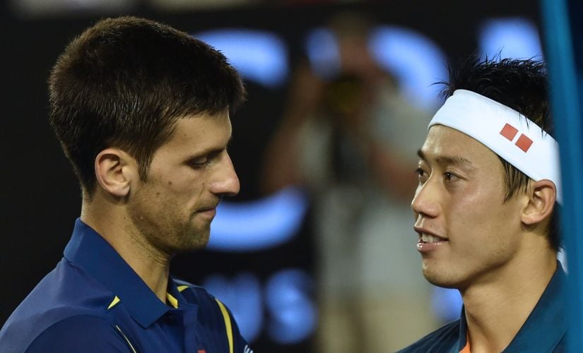 File photo of Kei Nishikori and Novak Djokovic. AFP