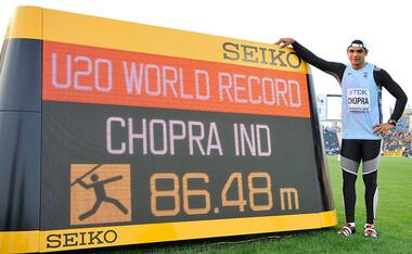 Neeraj Chopra's WR Gold medal winning javelin throw at the IAAF U20 Championships