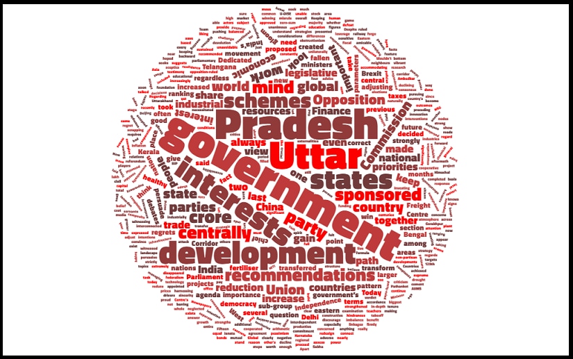 A word cloud depicting the major themes highlighted by PM Narendra Modi in his interview with Indian Express