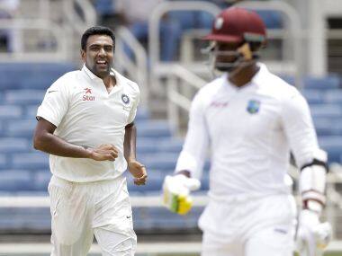 Ravichandran Ashwin celebrates taking Marlon Samuels' wicket. AP