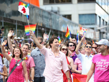 Justin Trudeau becomes first Canadian PM to march in Toronto Gay Pride parade Justin Trudeau becomes first Canadian PM to march in Toronto Gay Pride parade