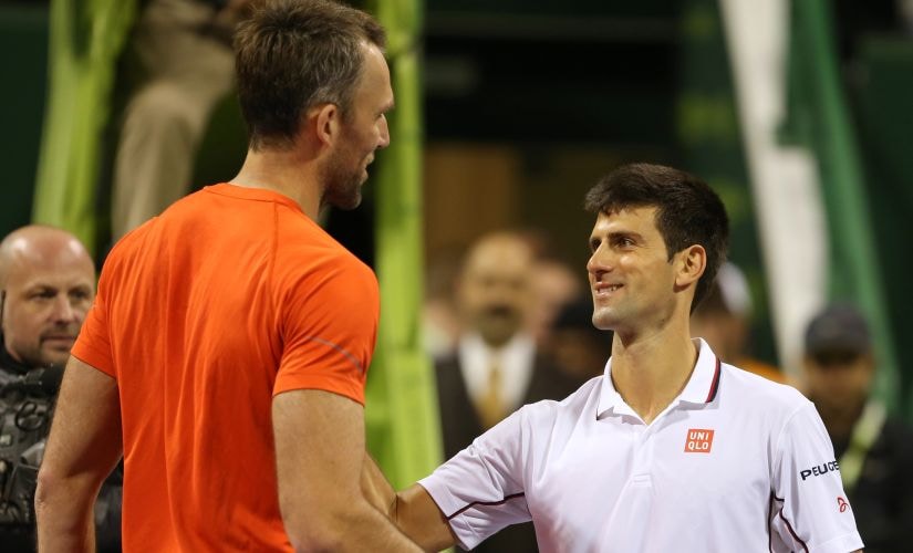 Ivo Karlovic after beating Novak Djokovic in the 2015 Qatar Open. AFP