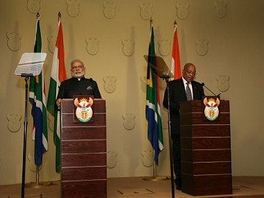 Prime Minister Narendra Modi and President Jacob Zuma at the signing of the India-South Africa joint statement on Friday. Twitter/@MEAIndia