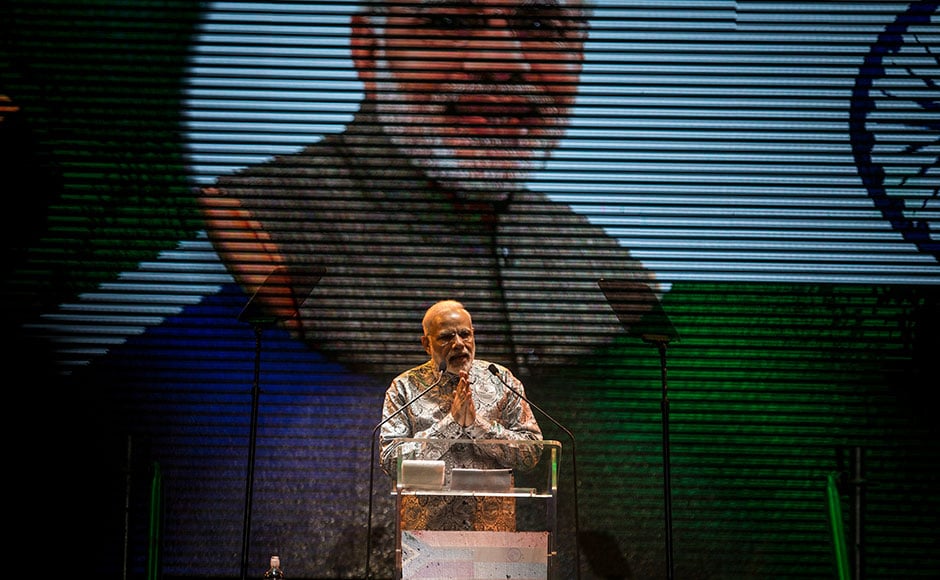 Prime Minister of India, Narendra Modi, addresses thousands of South Africans at the Ticket Pro Dome on 8 July, 2016 in Johannesburg. AFP Prime Minister of India, Narendra Modi, addresses thousands of South Africans at the Ticket Pro Dome on 8 July, 2016 in Johannesburg. AFP
