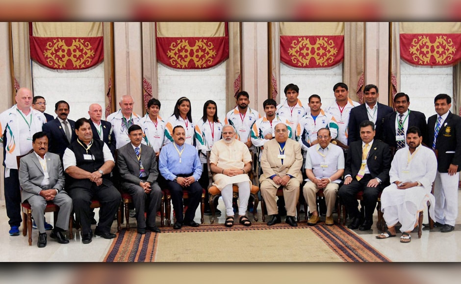 A number of Rio-bound athletes, including India's flag-bearer Abhinav Bindra, who will be participating in the Olympic Games in Rio de Janeiro, scheduled to begin on 5 August, in New Delhi on Monday received a warm send-off from Prime Minister Narendra Modi and Minister of State for Youth Affairs and Sports, Jitendra Singh. Photo: PTI A number of Rio-bound athletes, including India's flag-bearer Abhinav Bindra, who will be participating in the Olympic Games in Rio de Janeiro, scheduled to begin on 5 August, in New Delhi on Monday received a warm send-off from Prime Minister Narendra Modi and Minister of State for Youth Affairs and Sports, Jitendra Singh. Photo: PTI