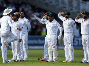 Pakistan players made a tribute to their army after winning the Lord's test. AFP