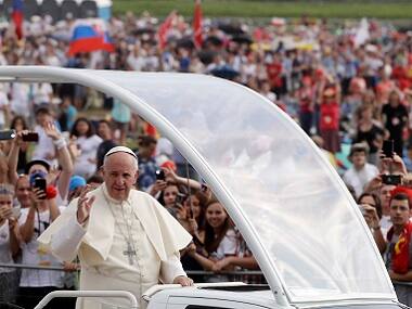 Pope Francis marks the conclusion of the World Youth Day in Krakow, Poland. AP