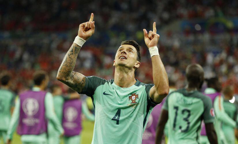 Jose Fonte celebrates at the end of the match against Wales. Reuters
