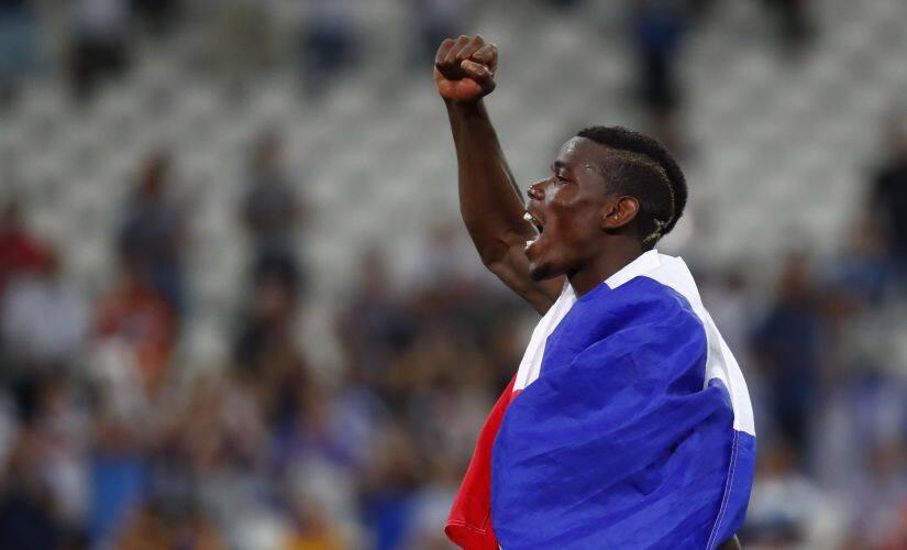 France's Paul Pogba celebrates at the end of the match against Germany. Reuters