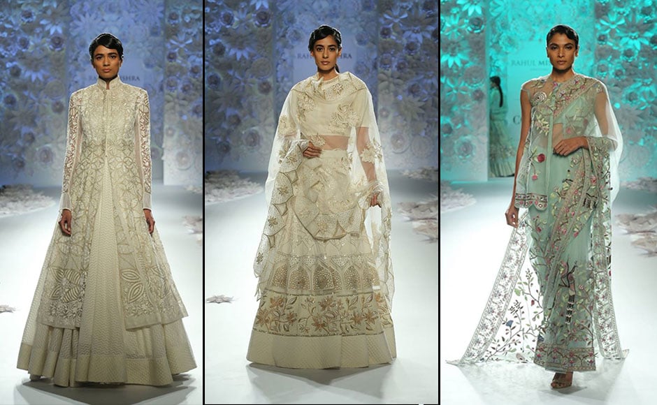 Mishra reinvented the colour palette for the modern-day bride in lehengas, anarkalis, sarees. Facebook/ Fashion Design Council of India Mishra reinvented the colour palette for the modern-day bride in lehengas, anarkalis, sarees. Facebook/ Fashion Design Council of India