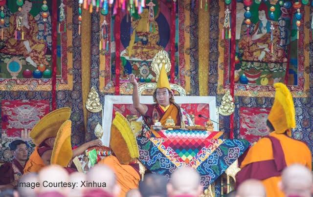 Gyaltsen Norbu presiding over Kalchakra ritual in Tibet. Image courtesy: Xinhua
