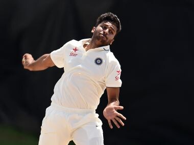 Shardul Thakur in Basseterre bowling in a practice game. AFP