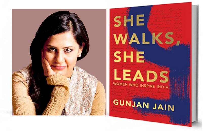 Author Gunjan Jain (L); the cover of 'She Walks, She Leads'