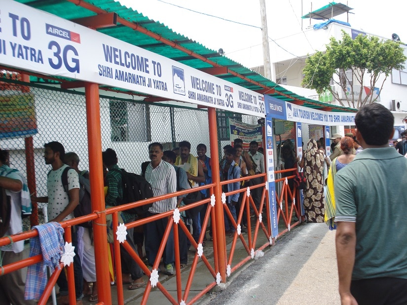 Despite the crisis, there are long queues for tickets for the Amarnath darshan at the Amarnath Yatri Niwas, Jammu. Ambika Choudhary
