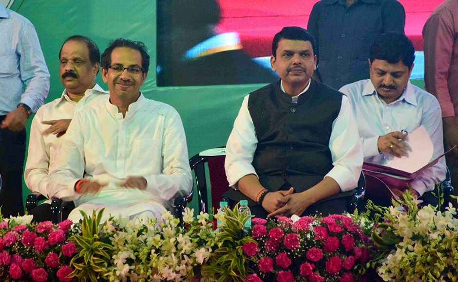 Maharashtra Chief Minister Devendra Fadnavis and Shiv Sena chief Uddhav Thackeray during a tree plantation drive at Maharashtra Nature Park, in Mumbai, India on July 1, 2016. (Sanket Shinde/ SOLARIS IMAGES)