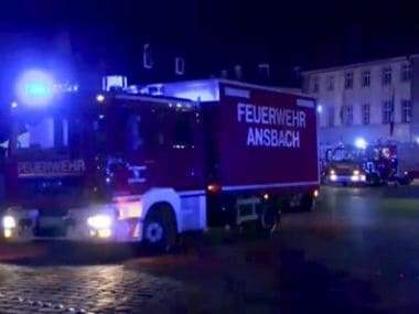 Fire trucks and ambulances stand in Ansbach near Nuremberg on Monday. AP