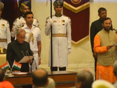 Union Minister Prakash Javadekar taking oath as Cabinet Minister. PIB/Twitter