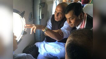 Assam floods: Rajnath Singh takes aerial survey of affected areas with CM Sarbananda Sonowal