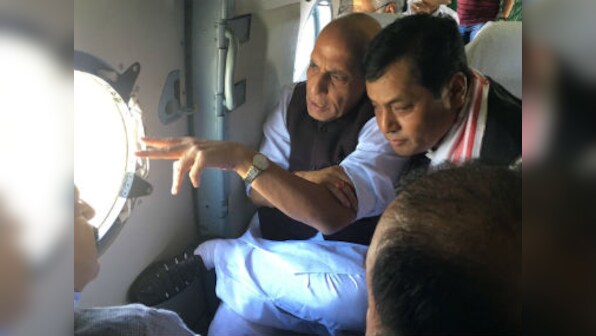 Assam floods: Rajnath Singh takes aerial survey of affected areas with CM Sarbananda Sonowal